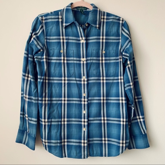 Lauren Ralph Lauren Tops - Lauren Ralph Lauren Plaid Button Front Shirt Roll Tab Sleeve Size Small